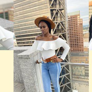 Exaggerated Frill Off Shoulder Bodysuit